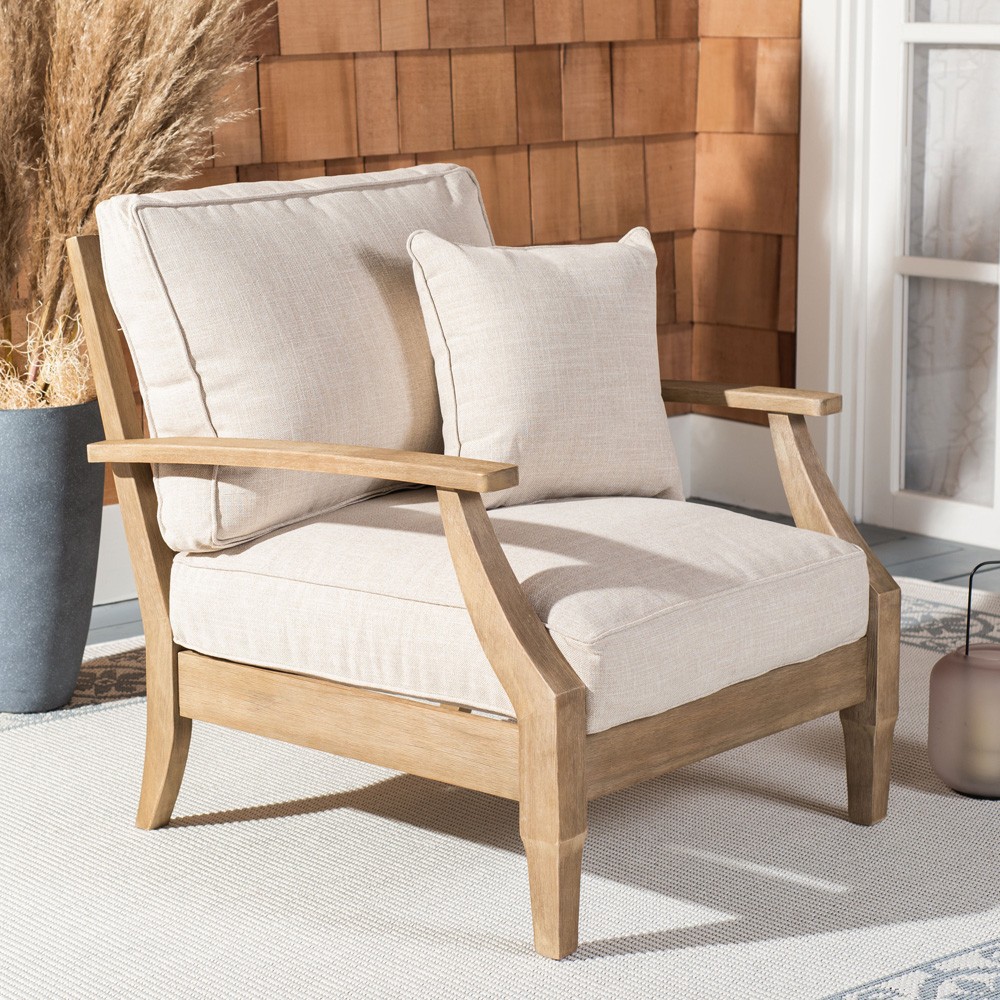 Camila Coastal Beach Beige Outdoor Lounge Arm Chair|