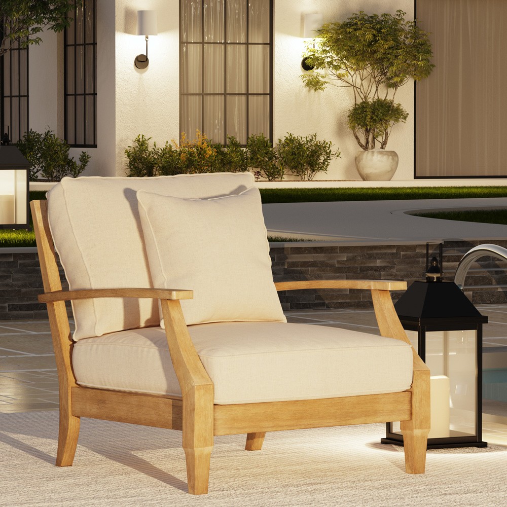 Camila Coastal Beach Beige Outdoor Lounge Arm Chair|