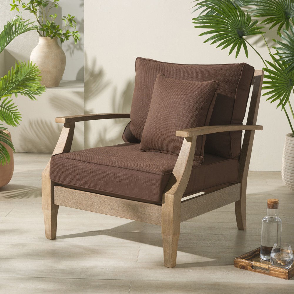 Camila Coastal Beach Dark Brown Outdoor Lounge Arm Chair|
