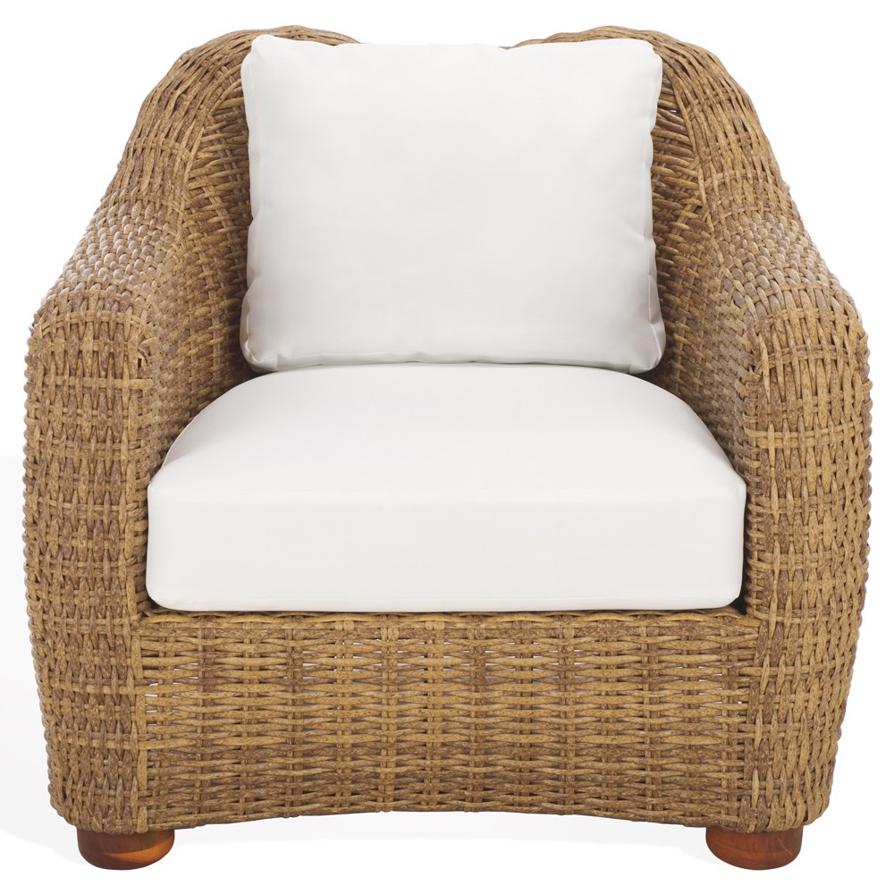 Kylie Coastal Beach Brown Woven Wicker Outdoor Lounge Arm Chair|