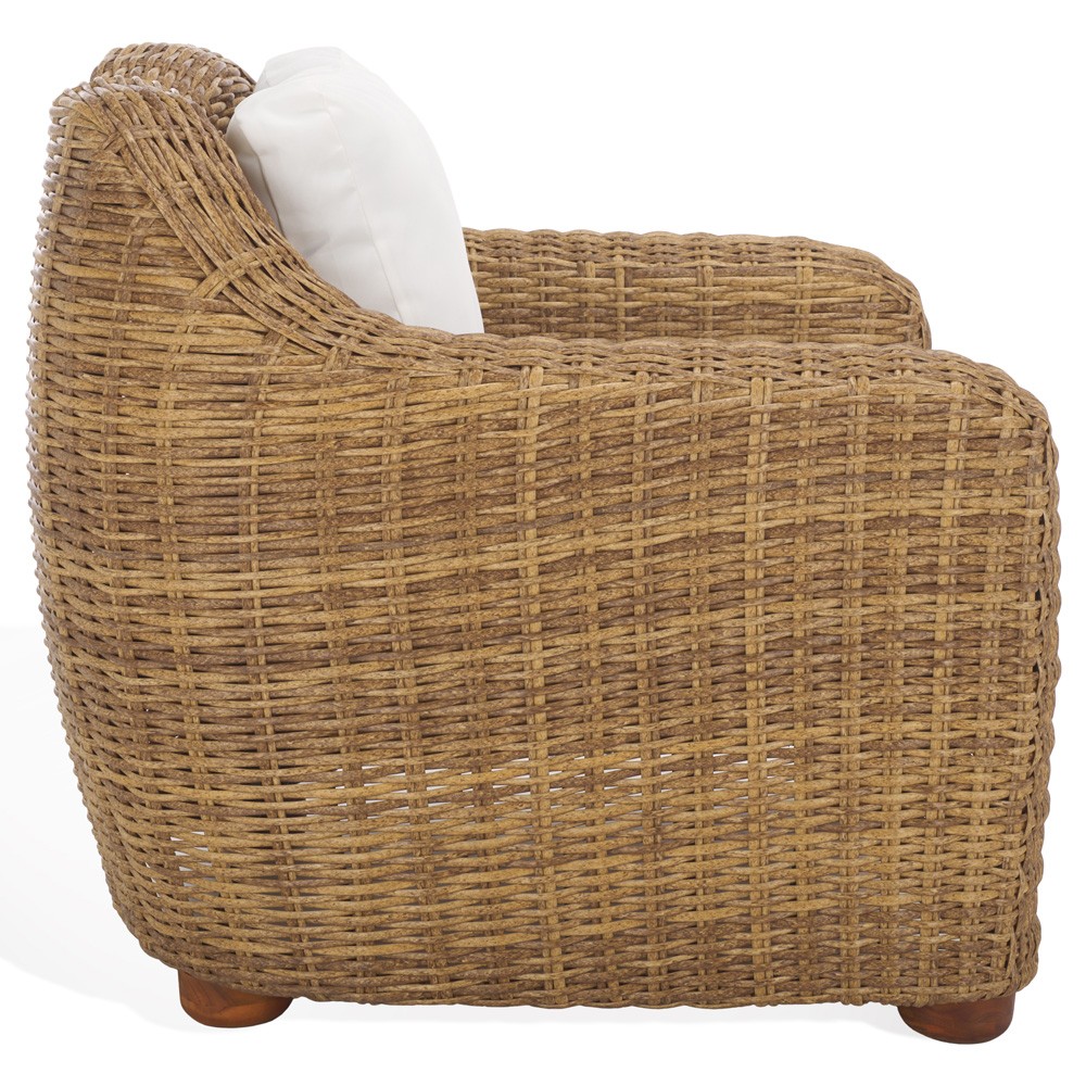 Kylie Coastal Beach Brown Woven Wicker Outdoor Lounge Arm Chair|