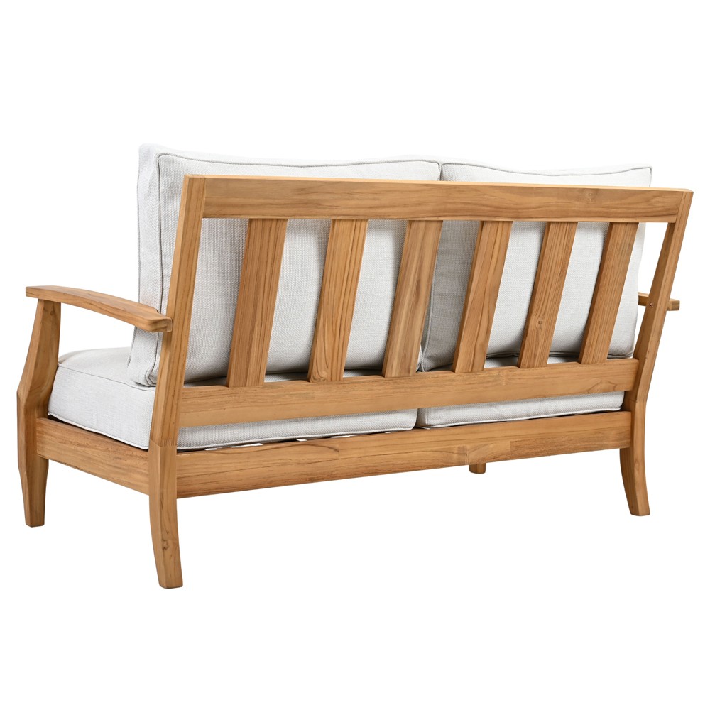 Camila Coastal Beach Off White Cushion Natural Teak Outdoor Loveseat|