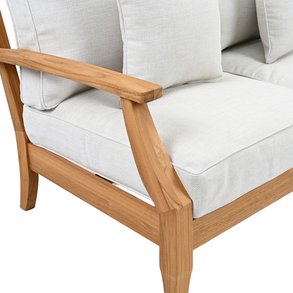 Camila Coastal Beach Off White Cushion Natural Teak Outdoor Loveseat|