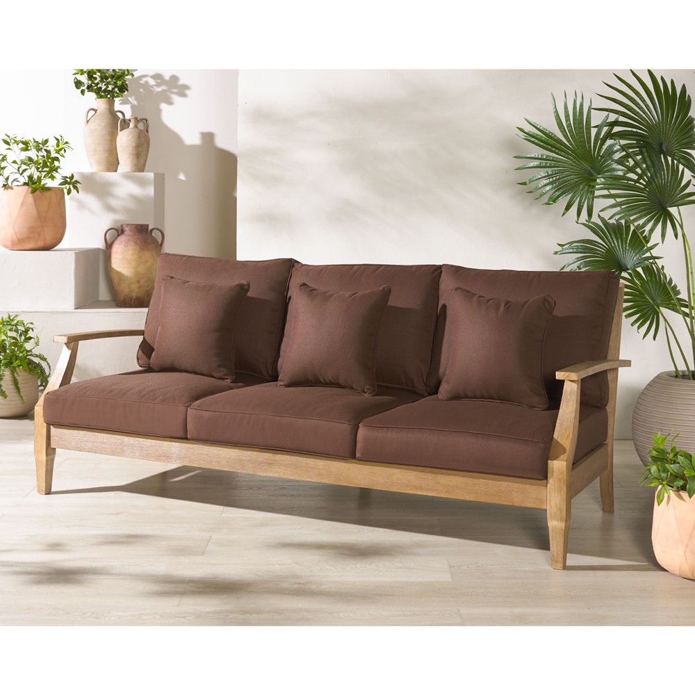Camila Coastal Beach Dark Brown Outdoor Sofa - 82"|