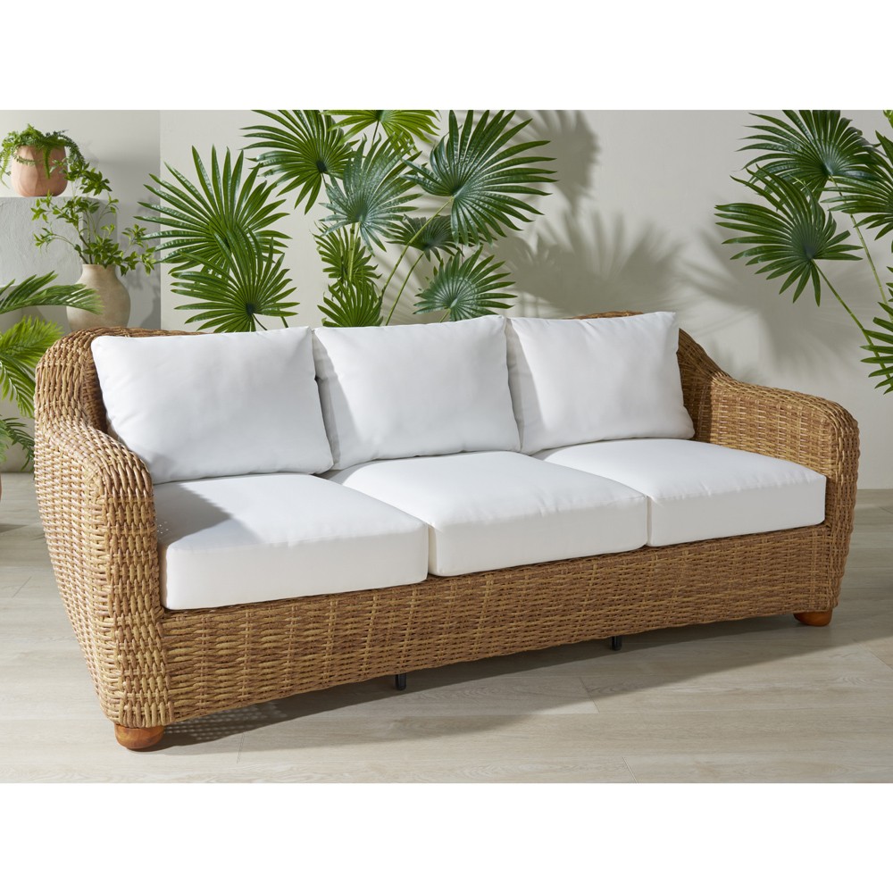 Kylie Coastal Beach Brown Woven Wicker Outdoor Sofa - 81"|
