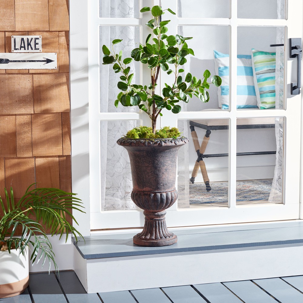 Romy French Country Brown Round Outdoor Pot Planter|