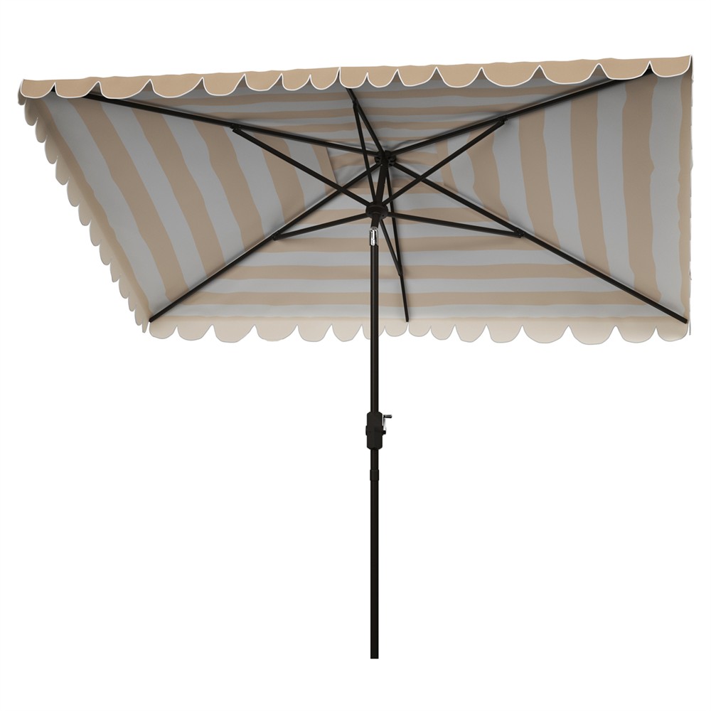 Ins French Country Beige Striped Rectangular Scalloped Patio Umbrella | Kathy Kuo Home