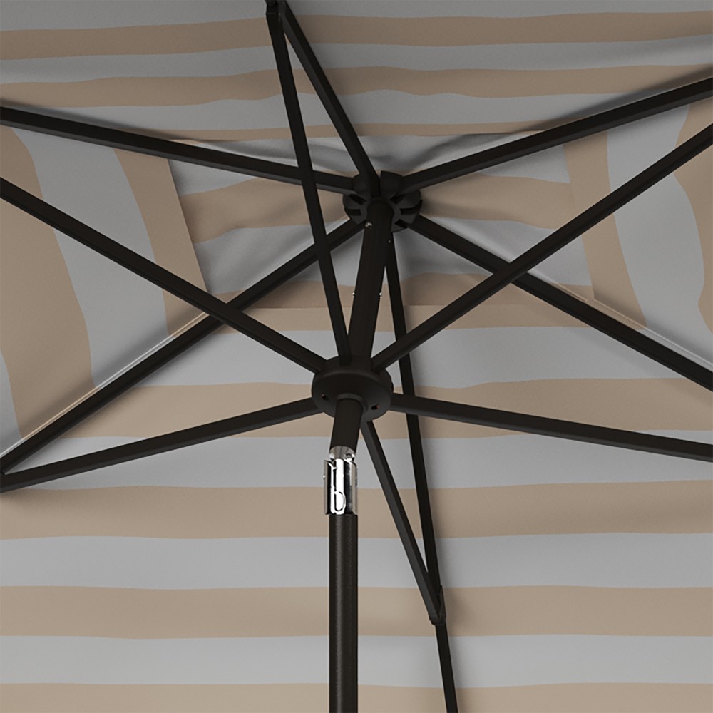 brown striped patio umbrella Inès French Country Beige Striped Rectangular Scalloped Patio Umbrella