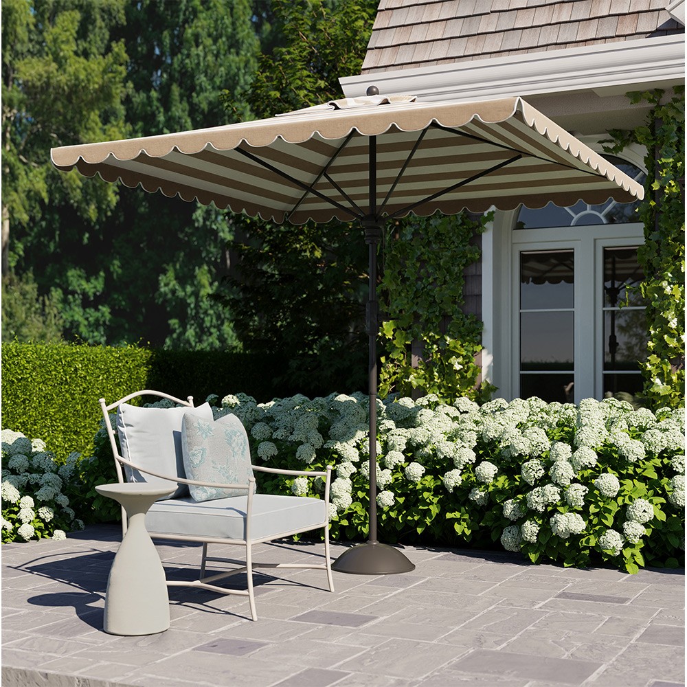 cream rectangular patio umbrella Inès French Country Beige Striped Rectangular Scalloped Patio Umbrella