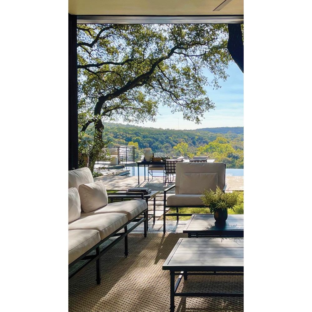 Eterna Updated Traditional Cream Upholstered Black Aluminum Outdoor Sofa - 100"|