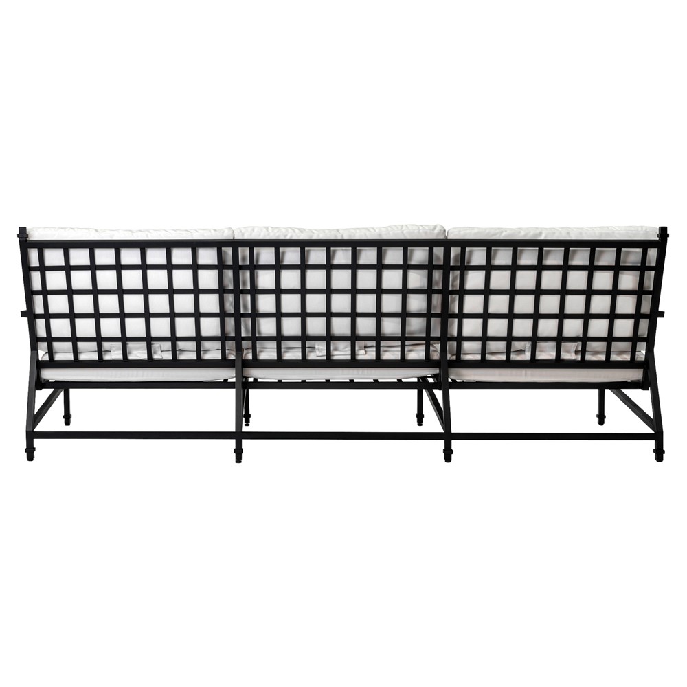 Eterna Updated Traditional Cream Upholstered Black Aluminum Outdoor Sofa - 100"|