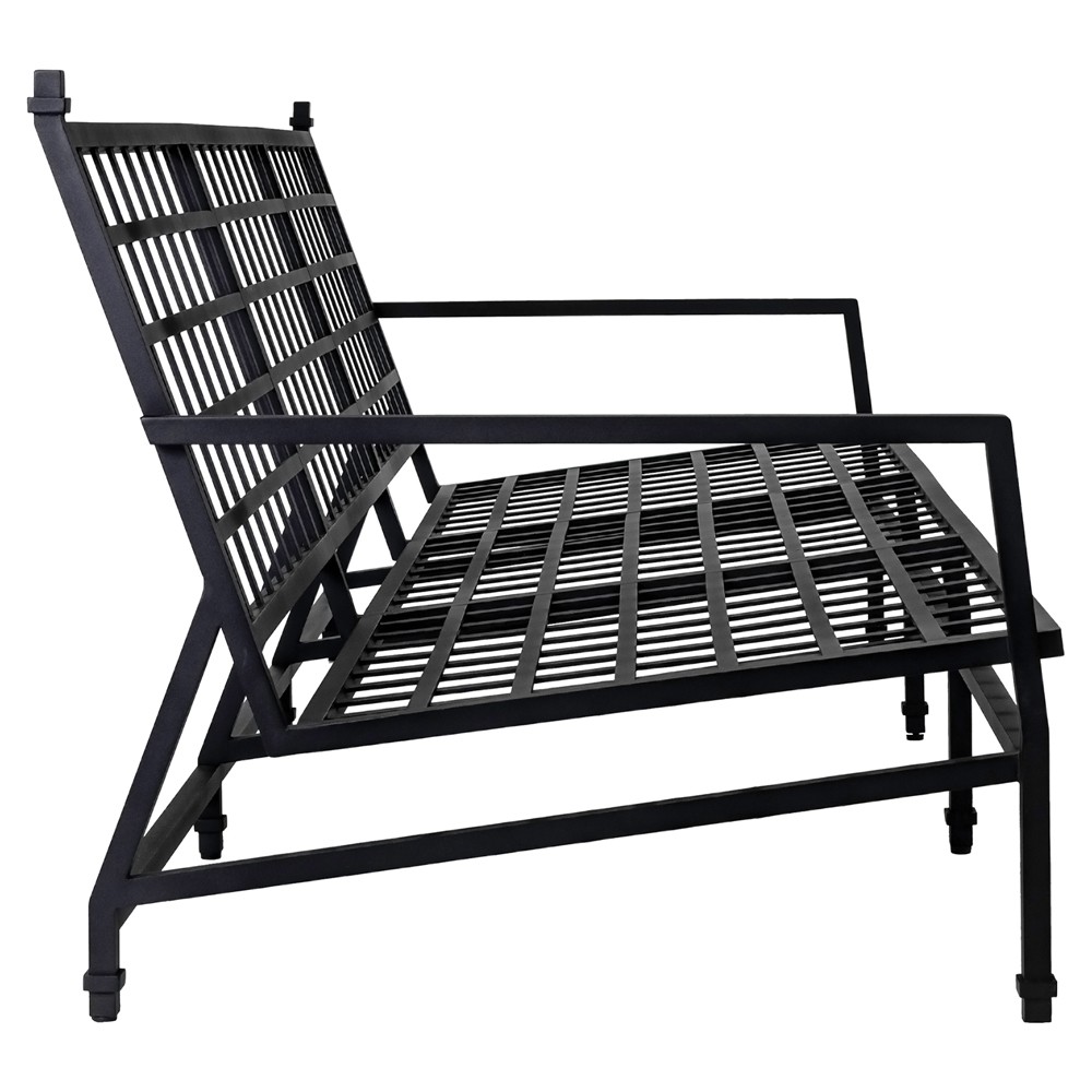 Eterna Updated Traditional Cream Upholstered Black Aluminum Outdoor Sofa - 100"|