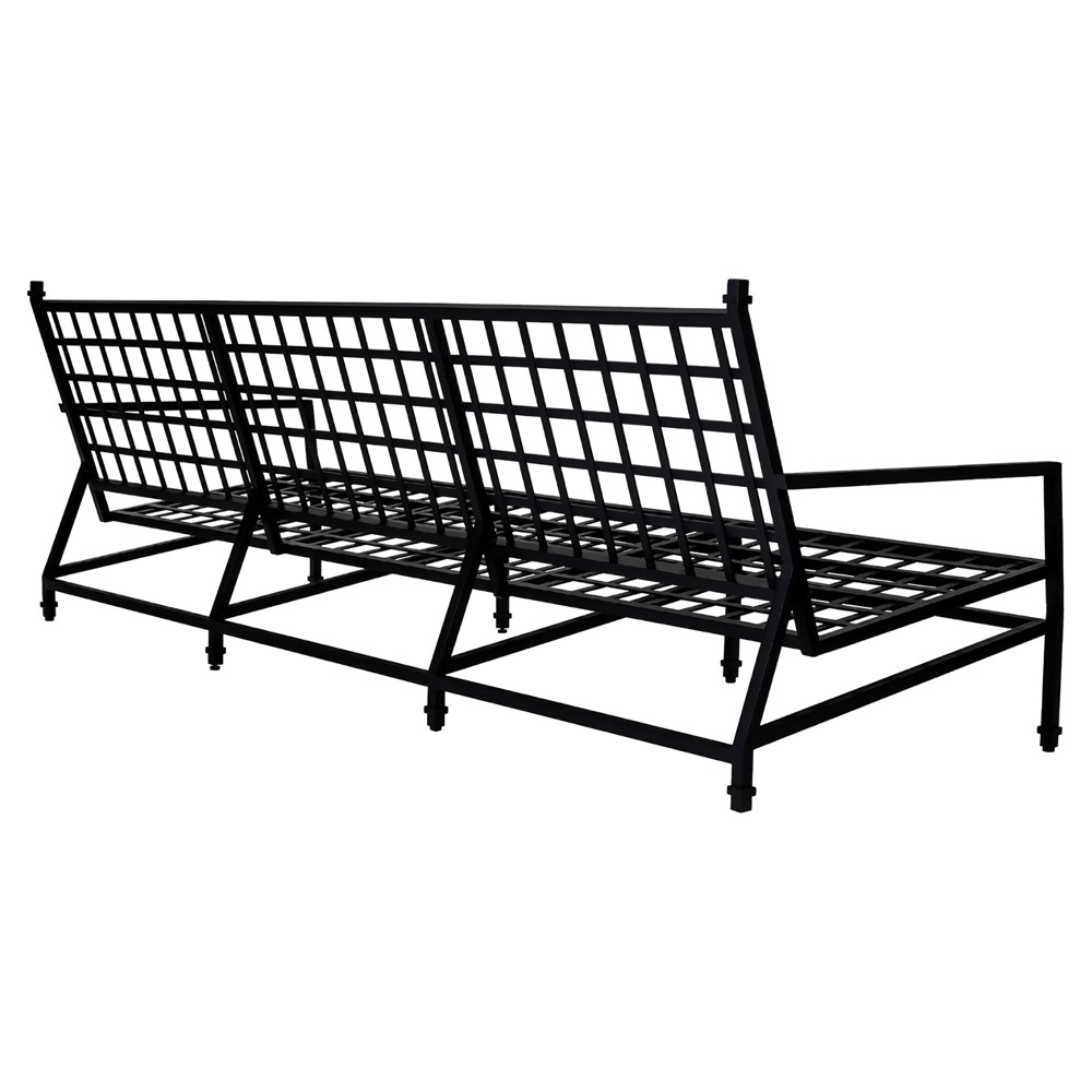 Eterna Updated Traditional Cream Upholstered Black Aluminum Outdoor Sofa - 100"|