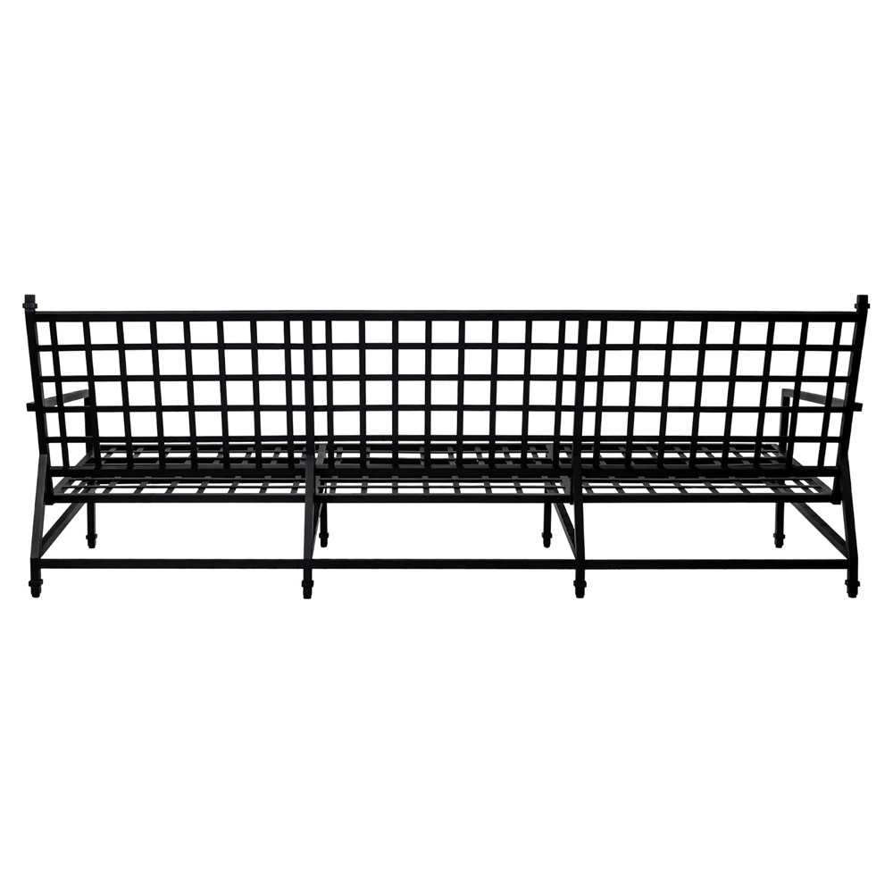 Eterna Updated Traditional Cream Upholstered Black Aluminum Outdoor Sofa - 100"|