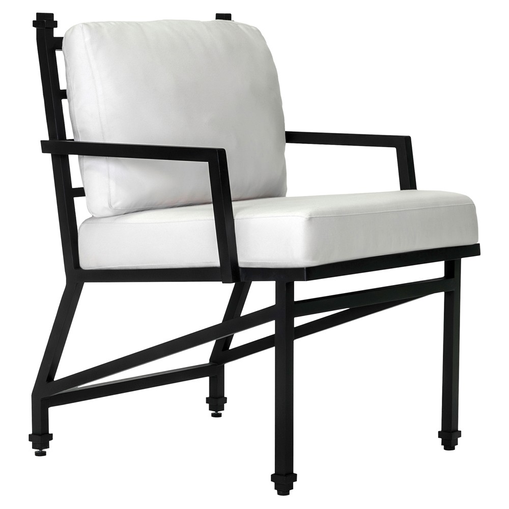 Eterna Traditional Cream Upholstered Black Aluminum Outdoor Dining Chair - Set of 2|