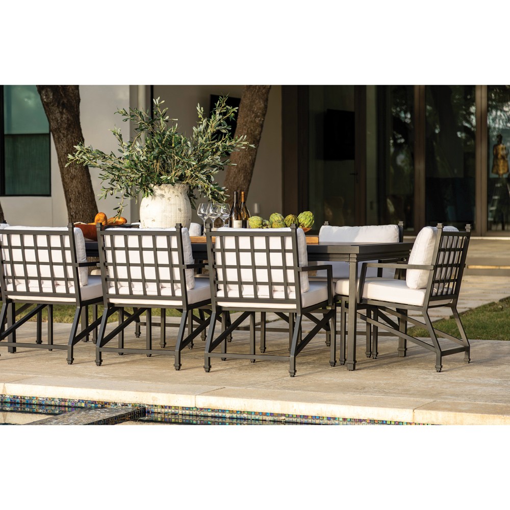 Eterna Traditional Cream Upholstered Black Aluminum Outdoor Dining Chair - Set of 2|
