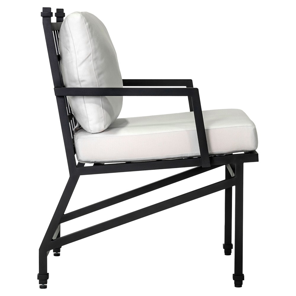Eterna Traditional Cream Upholstered Black Aluminum Outdoor Dining Chair - Set of 2|
