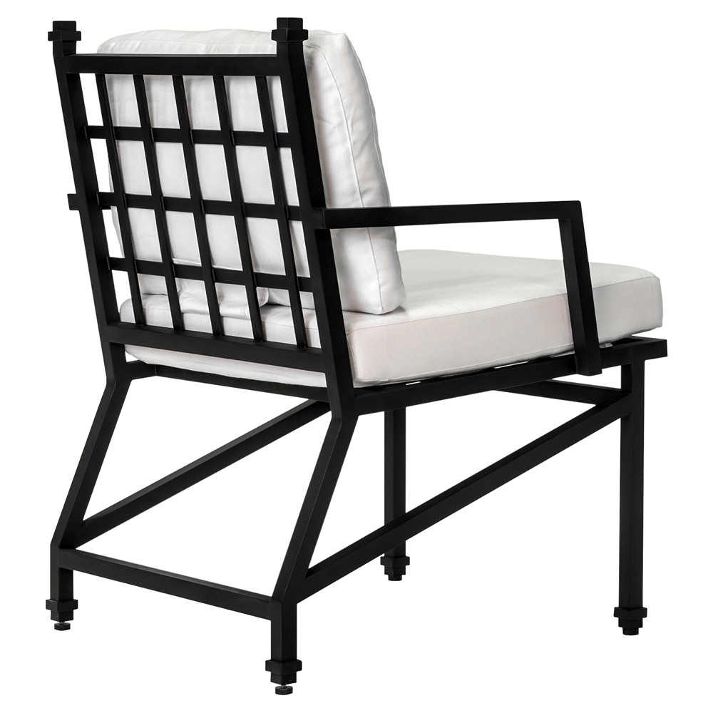 Eterna Traditional Cream Upholstered Black Aluminum Outdoor Dining Chair - Set of 2|