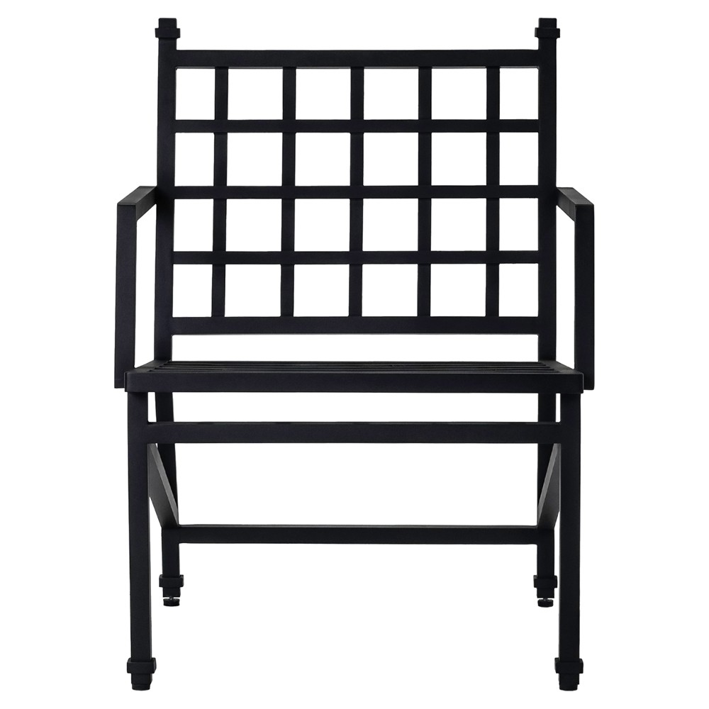 Eterna Traditional Cream Upholstered Black Aluminum Outdoor Dining Chair - Set of 2|