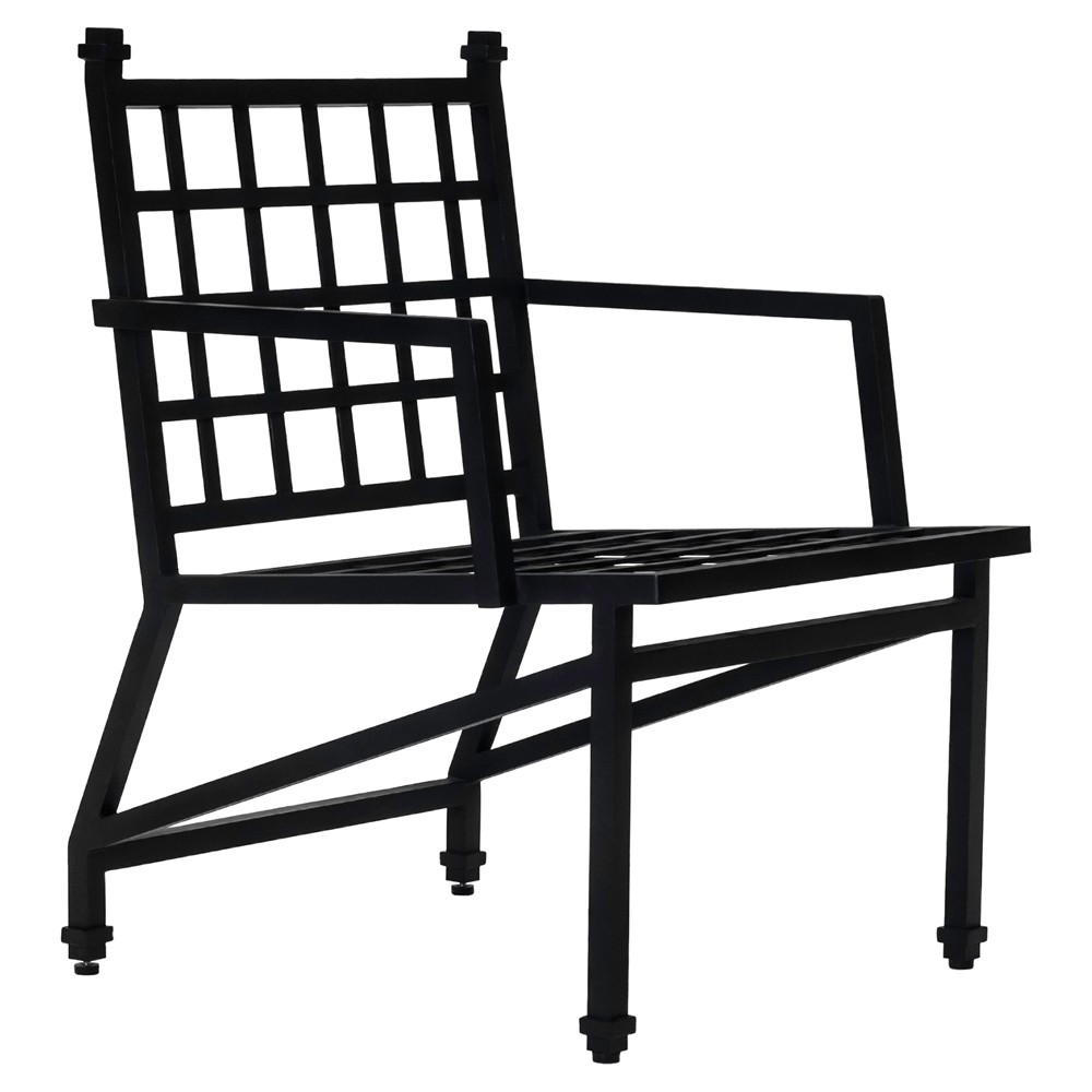 Eterna Traditional Cream Upholstered Black Aluminum Outdoor Dining Chair - Set of 2|