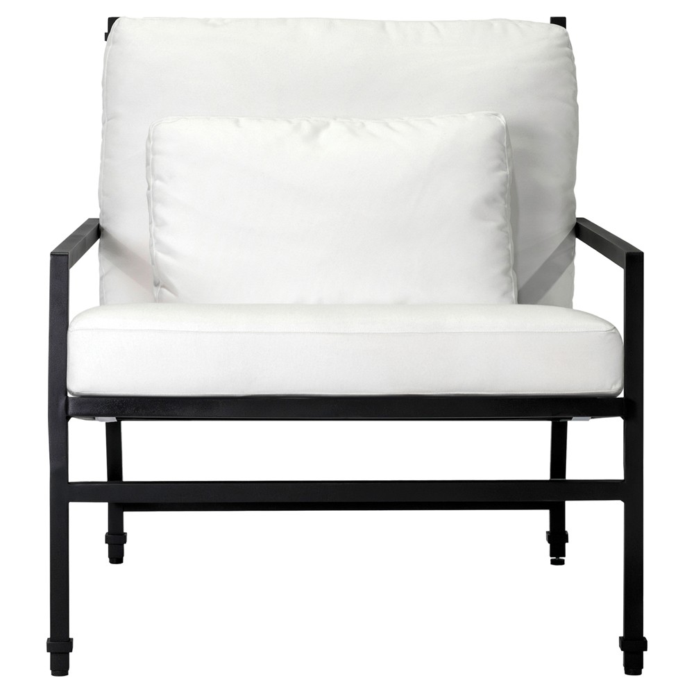 Eterna Updated Traditional Cream Upholstered Black Aluminum Outdoor Lounge Chair|
