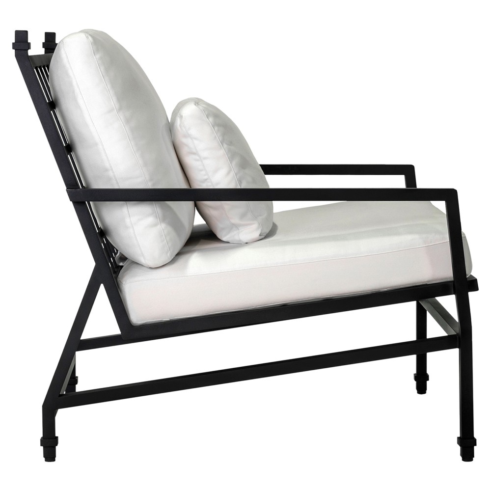 Eterna Updated Traditional Cream Upholstered Black Aluminum Outdoor Lounge Chair|