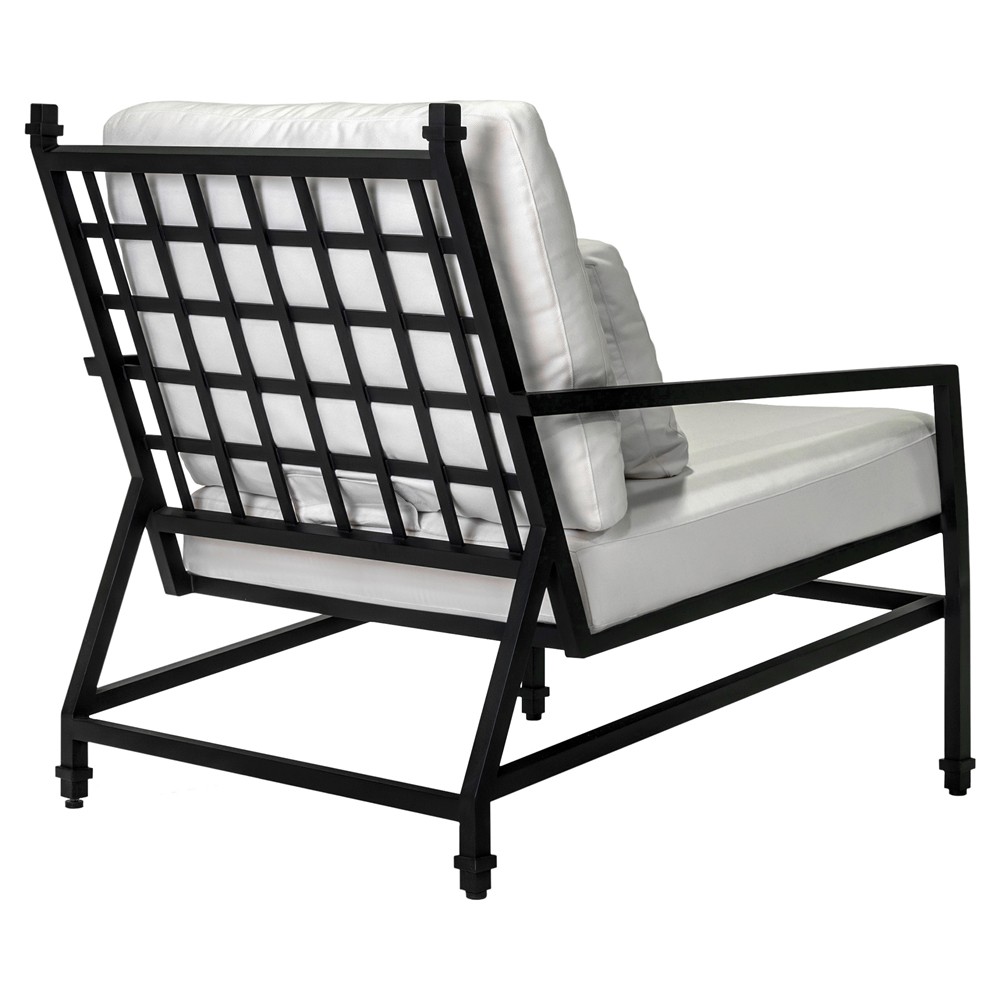 Eterna Updated Traditional Cream Upholstered Black Aluminum Outdoor Lounge Chair|