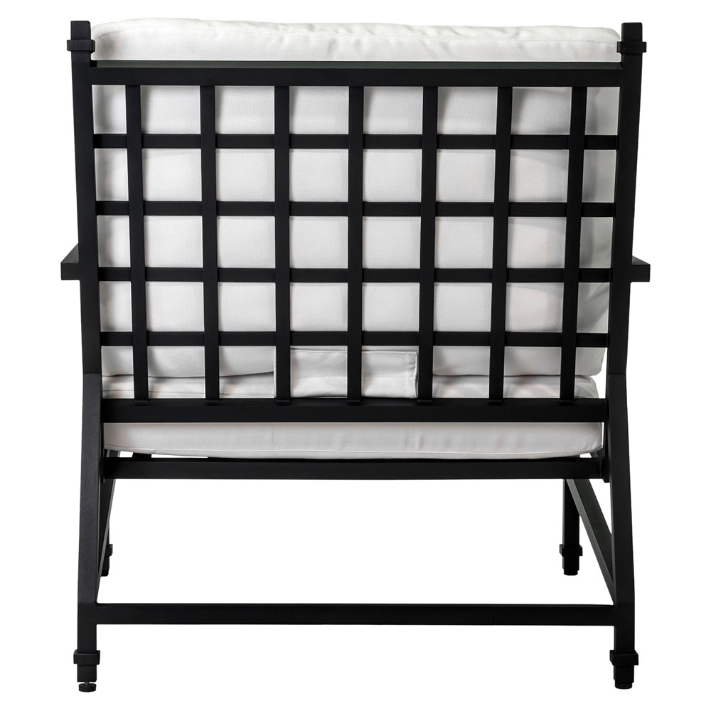 Eterna Updated Traditional Cream Upholstered Black Aluminum Outdoor Lounge Chair|