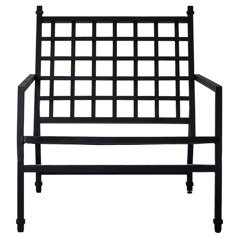 Eterna Updated Traditional Cream Upholstered Black Aluminum Outdoor Lounge Chair|