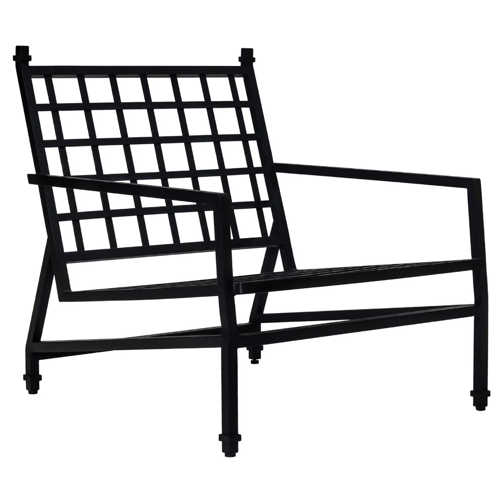 Eterna Updated Traditional Cream Upholstered Black Aluminum Outdoor Lounge Chair|