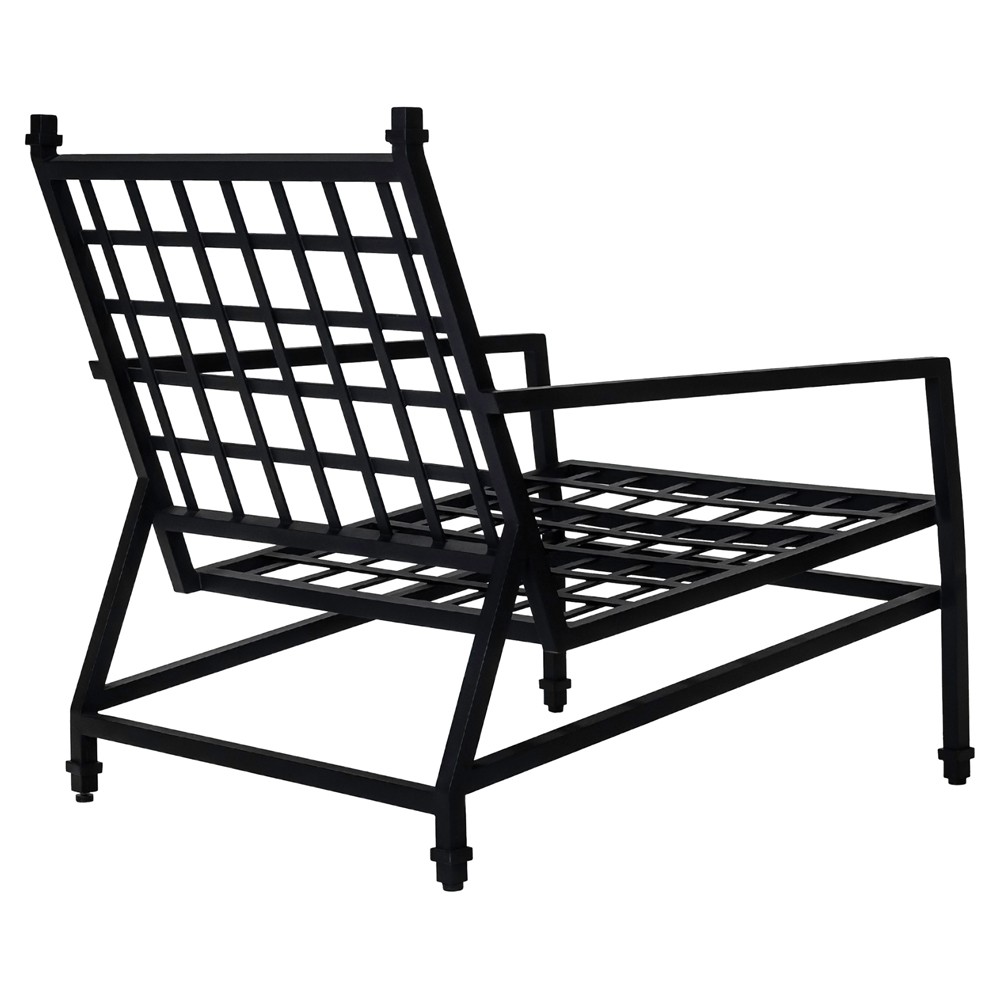 Eterna Updated Traditional Cream Upholstered Black Aluminum Outdoor Lounge Chair|