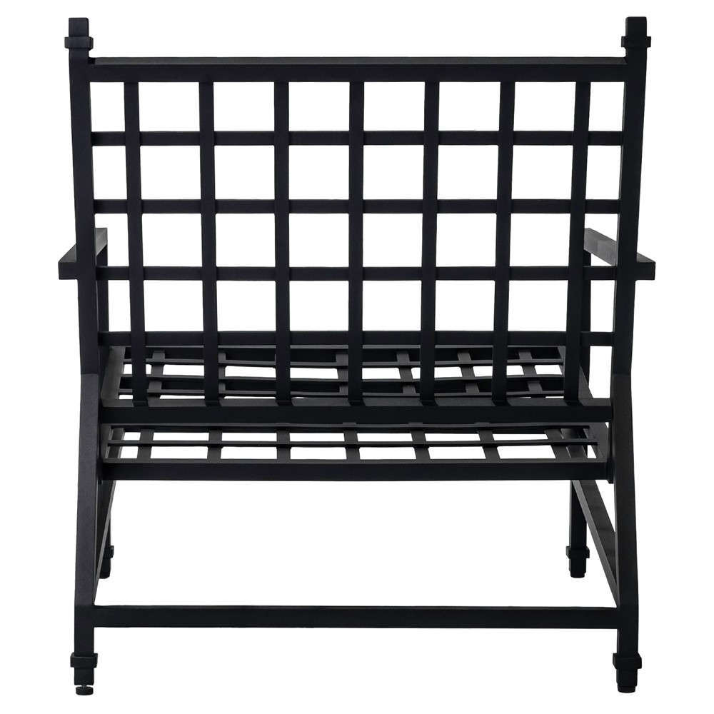 Eterna Updated Traditional Cream Upholstered Black Aluminum Outdoor Lounge Chair|