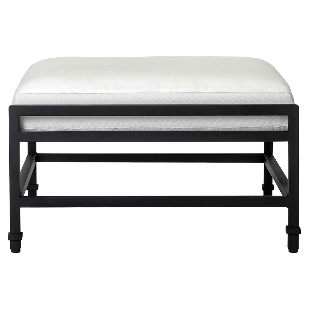 Eterna Traditional Cream Upholstered Black Aluminum Rectangular Outdoor Ottoman|
