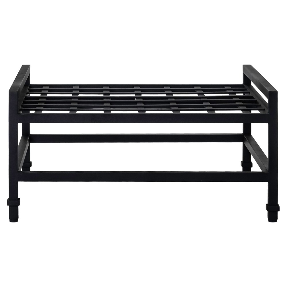 Eterna Traditional Cream Upholstered Black Aluminum Rectangular Outdoor Ottoman|