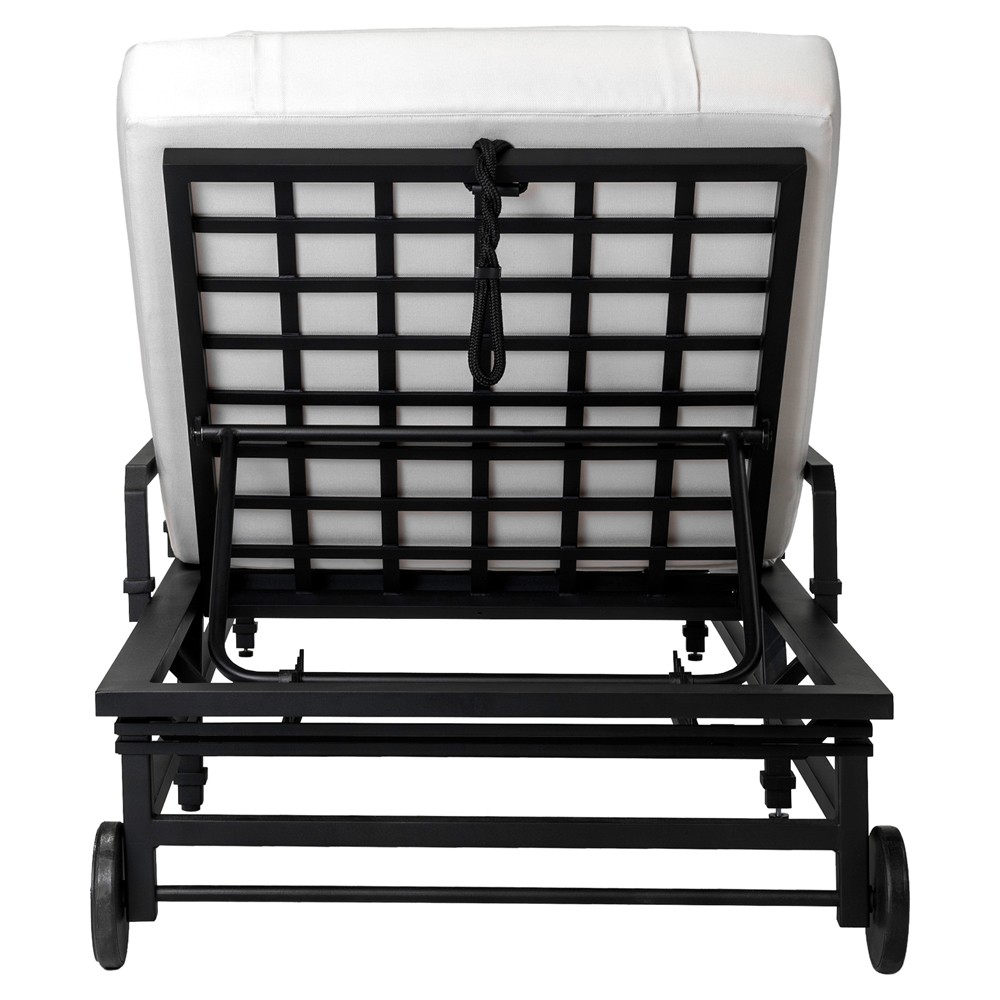 Eterna Updated Traditional Cream Upholstered Black Aluminum Outdoor Chaise - Set of 2|