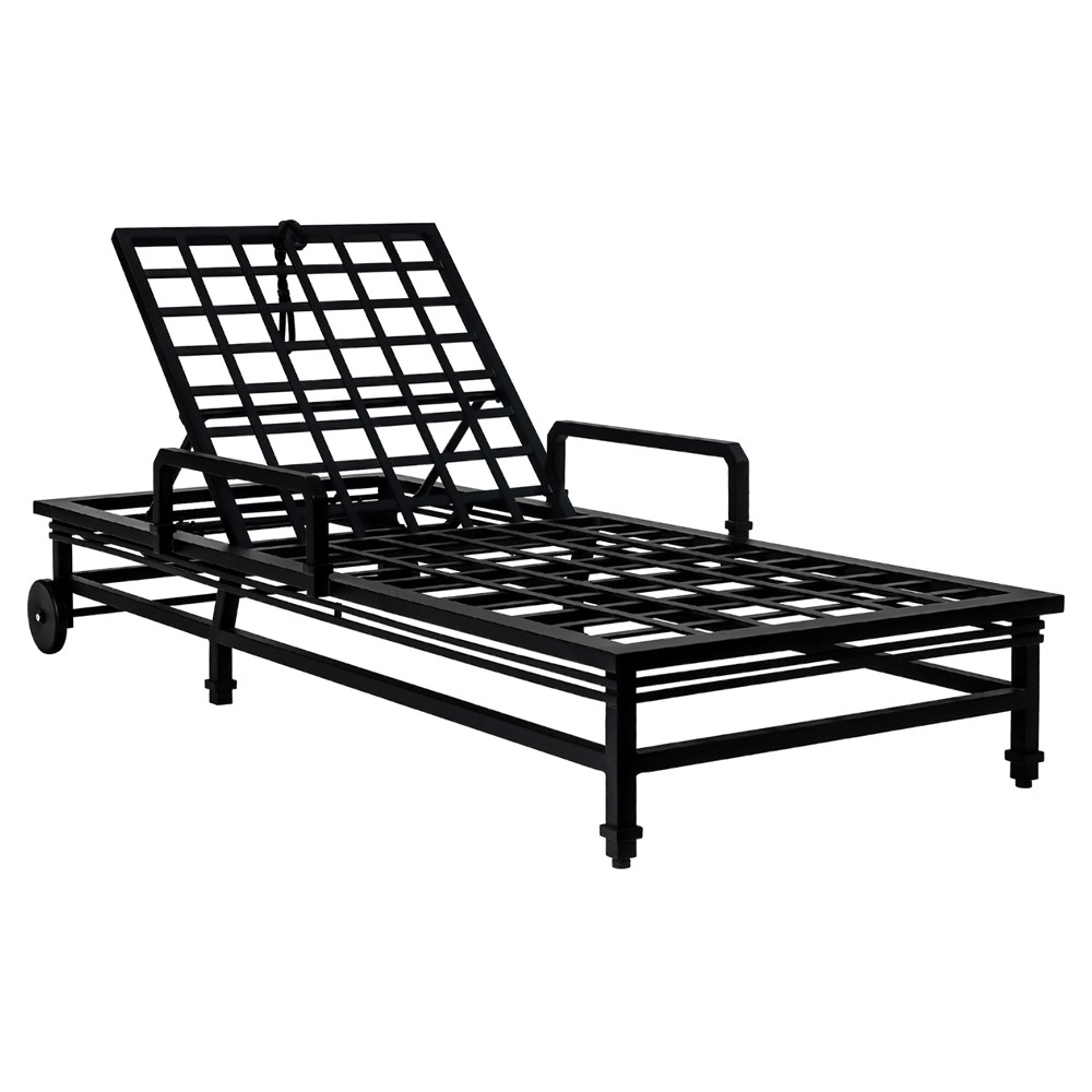 Eterna Updated Traditional Cream Upholstered Black Aluminum Outdoor Chaise - Set of 2|