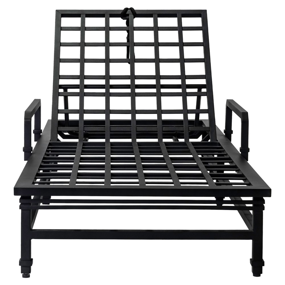 Eterna Updated Traditional Cream Upholstered Black Aluminum Outdoor Chaise - Set of 2|