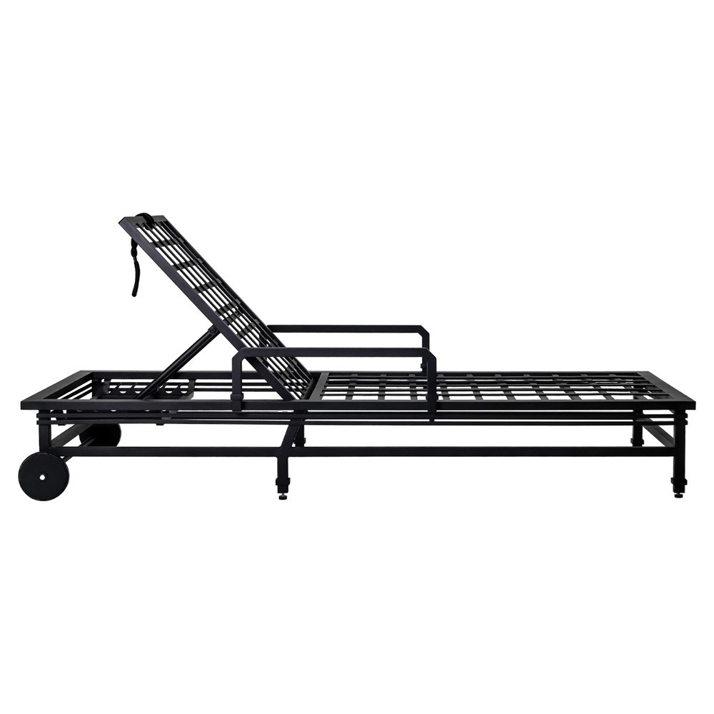 Eterna Updated Traditional Cream Upholstered Black Aluminum Outdoor Chaise - Set of 2|