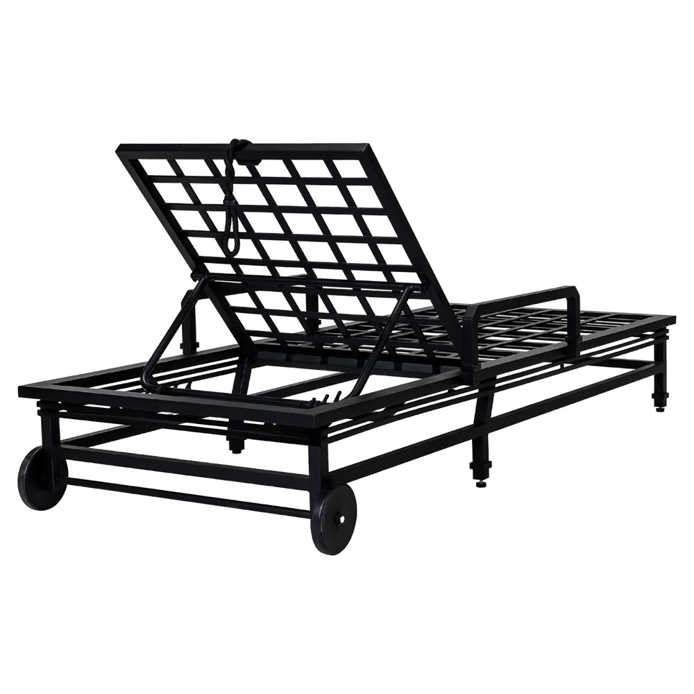 Eterna Updated Traditional Cream Upholstered Black Aluminum Outdoor Chaise - Set of 2|