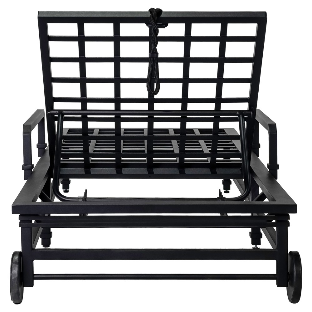 Eterna Updated Traditional Cream Upholstered Black Aluminum Outdoor Chaise - Set of 2|