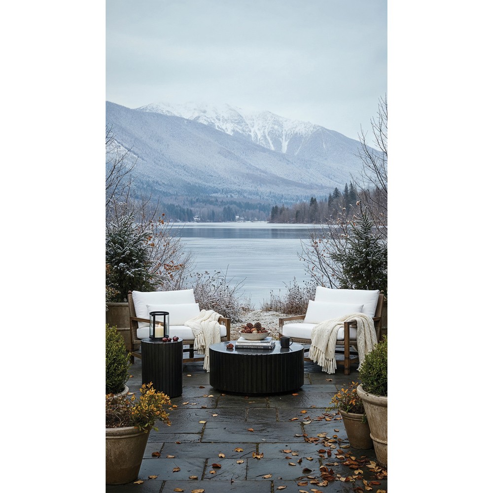 Vaterra Traditional Cream Upholstered Woven Rattan Brown Teak Outdoor Lounge Chair|