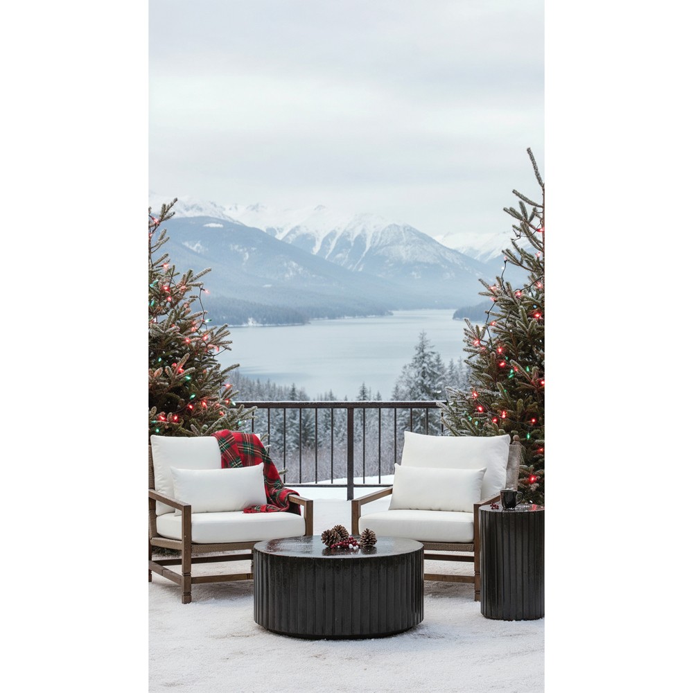 Vaterra Traditional Cream Upholstered Woven Rattan Brown Teak Outdoor Lounge Chair|