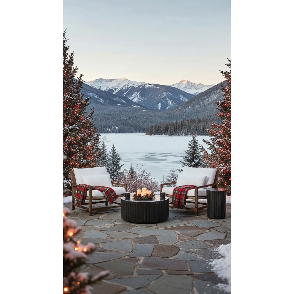 Vaterra Traditional Cream Upholstered Woven Rattan Brown Teak Outdoor Lounge Chair|