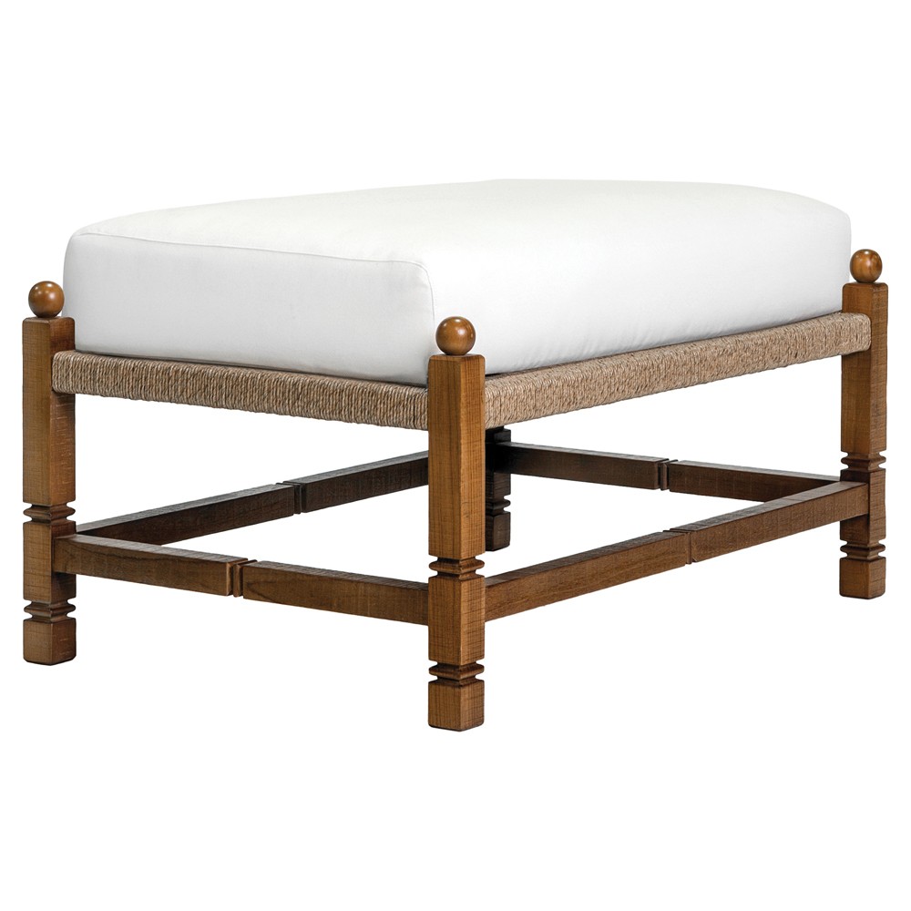 Vaterra Traditional Cream Upholstered Brown Teak Rectangular Outdoor Ottoman|