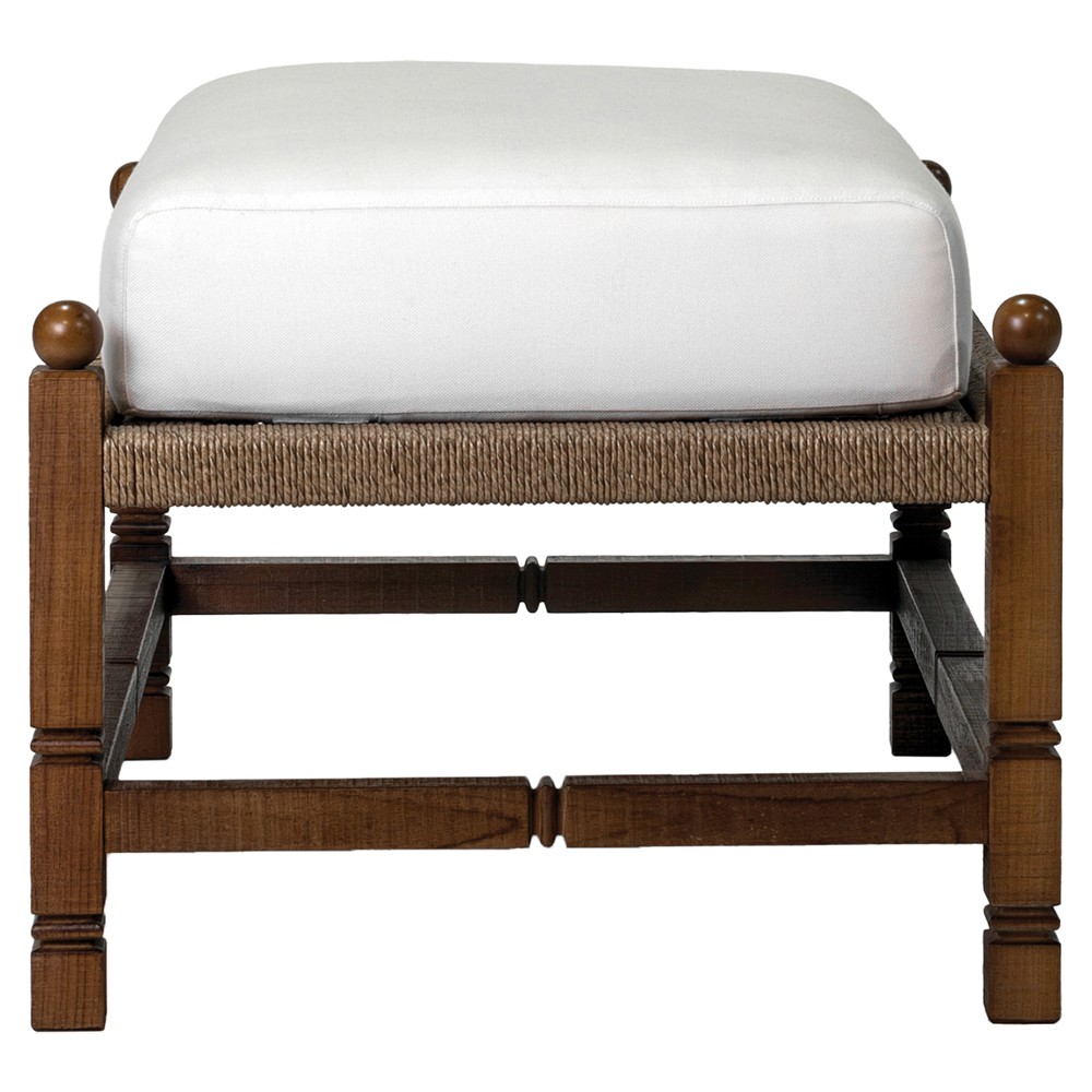 Vaterra Traditional Cream Upholstered Brown Teak Rectangular Outdoor Ottoman|