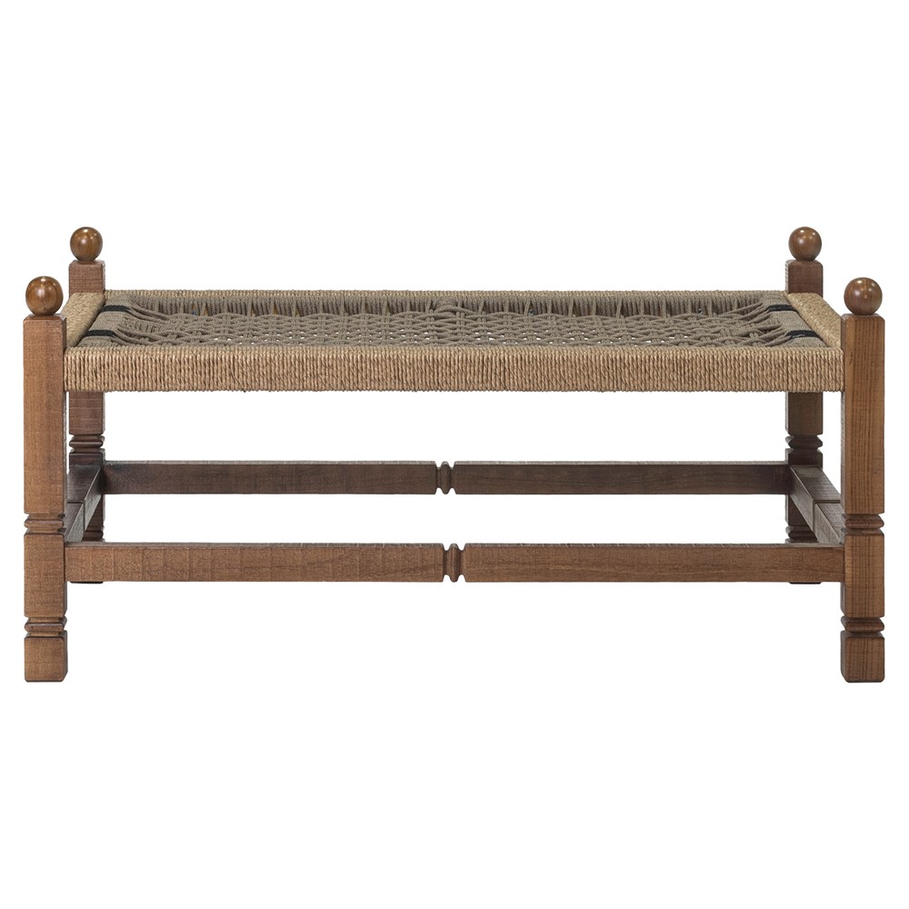 Vaterra Traditional Cream Upholstered Brown Teak Rectangular Outdoor Ottoman|