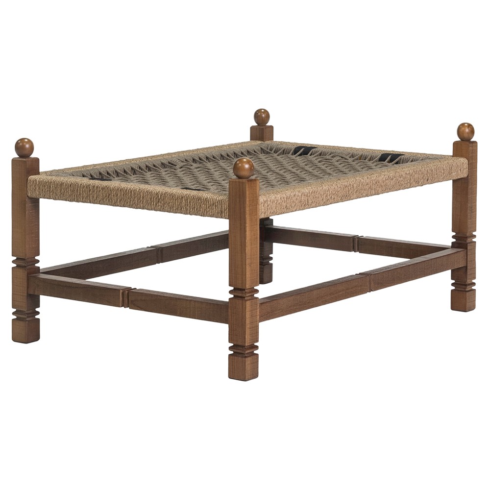 Vaterra Traditional Cream Upholstered Brown Teak Rectangular Outdoor Ottoman|