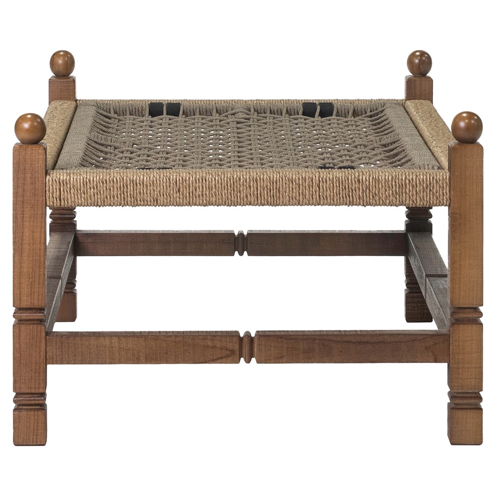 Vaterra Traditional Cream Upholstered Brown Teak Rectangular Outdoor Ottoman|