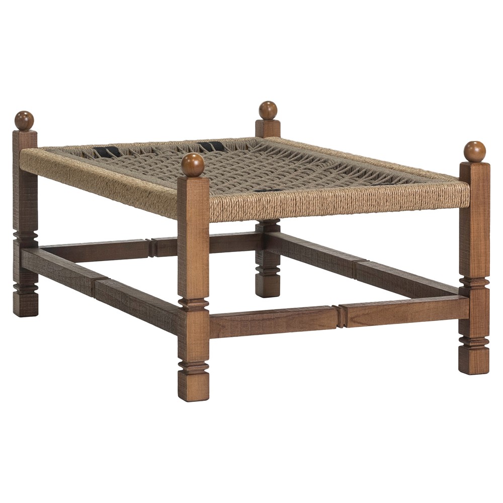 Vaterra Traditional Cream Upholstered Brown Teak Rectangular Outdoor Ottoman|