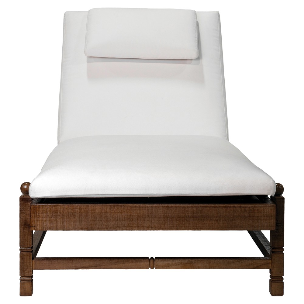 Vaterra Traditional Cream Upholstered Brown Teak Outdoor Chaise - Set of 2|